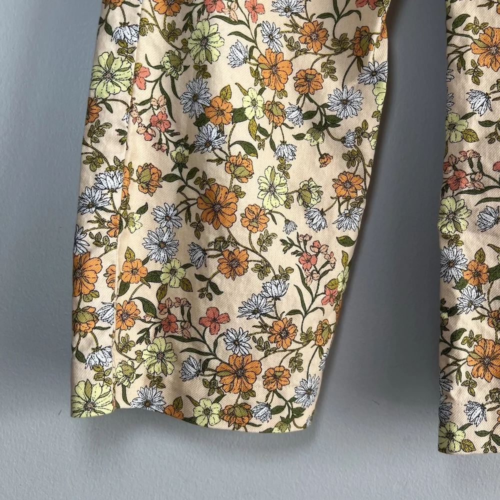 Loft Petite Sutton Kick Crop Pants Beige Orange Yellow Floral Woman’s 2P Belt - Picture 11 of 16